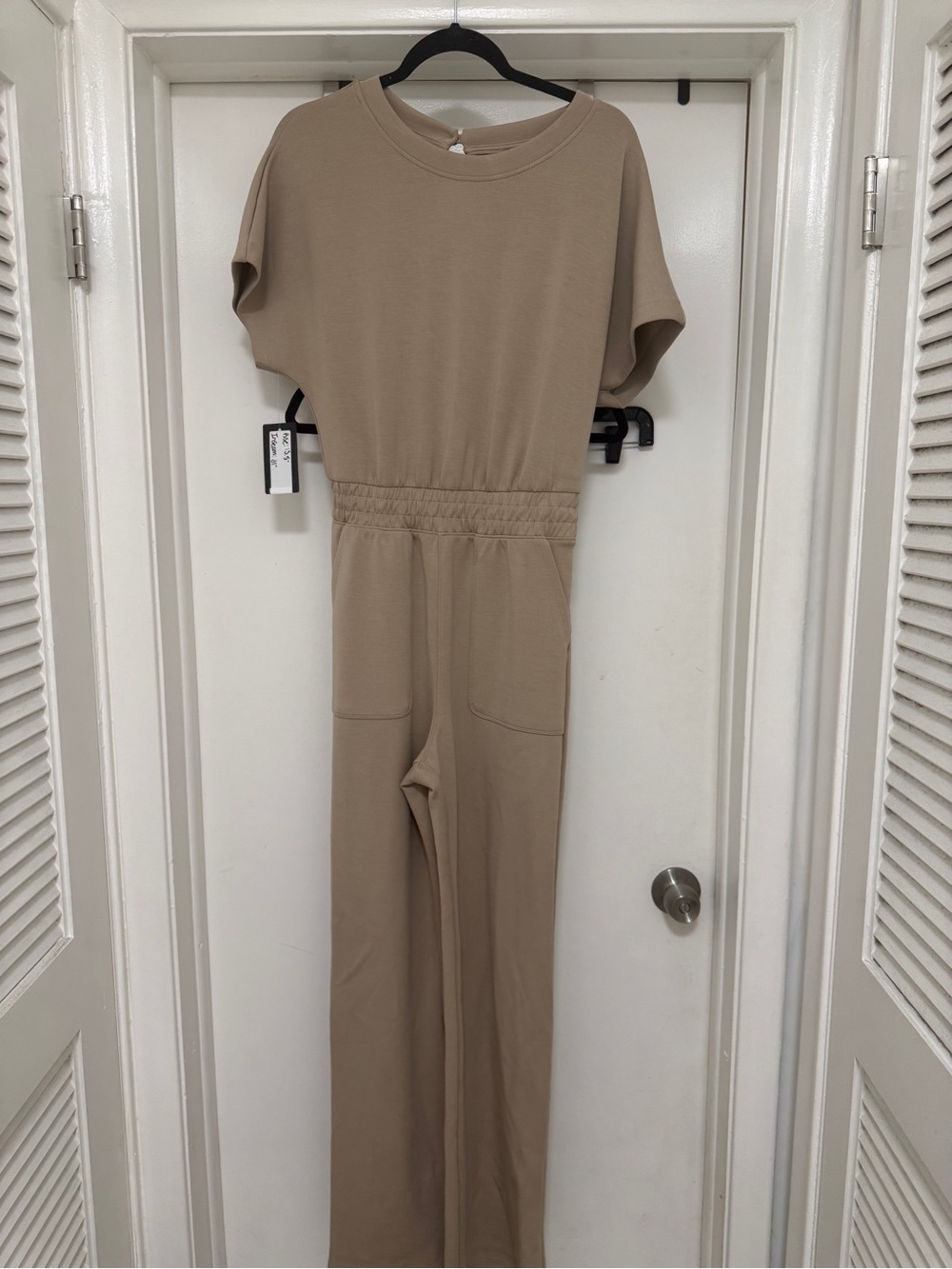 Rae Mode Taupe Short-Sleeve Wide-Leg Jumpsuit with Elastic Waist
